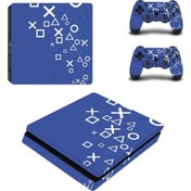 Resim Kt Decoration Mavi Arkaplan Beyaz Kol Düğmeleri Playstation 4 Slim Kasa Sticker Kaplama 