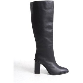 Resim Mubiano Hakiki Deri Collection Kadın Fermuar Detaylı Topuklu Düz Çizme Siyah - Mcalm4242 - S Siyah 