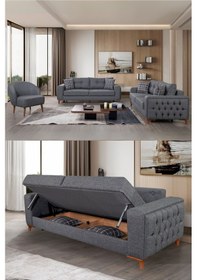 Resim Nola Koltuk Takımı 3 3 1 1 & Bazalı Yataklı Koltuk - Antrasit Keten Kumaş 