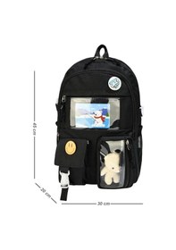 Resim İlkokul Çantası 3'lü Takım Beslenme Çantası Kalemlik 42 30 Cm Anahtarlık Ve Rozet Hediyeli Siyah 