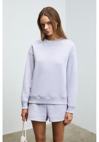 Resim Grimelange Jennıfer Kadın Organik Pamuklu Nakışlı Yuvarlak Yakalı Oversize Lila Sweatshirt 