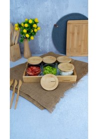 Resim Bambum 13 Parça Duo Cam Kahvaltılık Mermer Desen B6137 Ahşap 