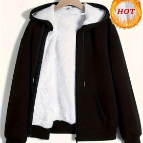 Resim Kadınlar İçin Şık Kışlık Kapüşonlu Ceket - Sıcak Siyah Polyester Fermuarlı Cepli, Soğuk Hava İçin Rahat Uzun Kollu Dış Giyim, Kışlık Mont 