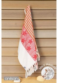 Resim Boho Plaj Havlusu %100 Pamuk 70x140 Kırmızı 