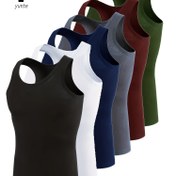 Resim 6'lı Erkek Atletik Atletler Siyah, Beyaz, Lacivert, Gri, Bordo, Ordu Yeşili - Fitness & Günlük Kullanım için Nefes Alabilir Hızlı Kuruyan Polyester Kolsuz Gömlekler, Spor Salonu Gömlekleri 