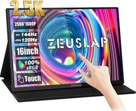 Resim Zeuslap P16KT 16'' 2560X1600 144Hz 2k Ads-Ips Panel Type-C 100% Srgb 500CD/M² Dokunmatik, Taşınabilir Monitör (ZL-P16KT) 