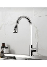 Resim İsaoğlu Yapı Spiralli Mutfak Bataryası Krom Evye Musluğu Uzayan Sistem Batarya Su Tazzik Ve Basınç Ayarlı Gümüş 