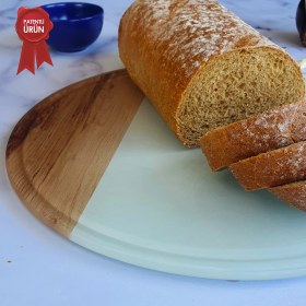 Resim Decorita Kanallı Cam Kesme Tahtası - Cam Kesme Tablası | Kenarı Ahşap Desenli | Çap32cm | Patentli Ürün 