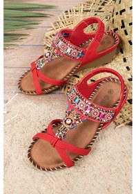 Resim Khayt Anatolia Anatomik Fashion Taşlı Günlük Kadın Sandalet Kırmızı 
