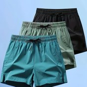 Resim 3'lü Erkek Yazlık Mayo Şort Seti - %92 Polyester, Düz Renkler (Teal, Siyah, Zeytin Yeşili), Elastik İpli Bel ve Cepli, Yüzme & Plaj Aktiviteleri için Rahat Spor Şortları, Yazlık Giyim | Basit Düz Tasarım | Yan Cepli 