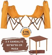 Resim Kahverengi Hardal Kılıf Sandalye ve 60x60x55 CM Kahverengi Ahşap Katlanır Masa Seti Bag The Joy