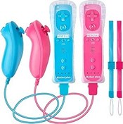 Resim NC Motion Plus Wii Controllers 2Pcs with wii Nunchakus, Compatible for Wii and Wii U Console, with Silicone Case and Wrist Strap, Wii Remote Controllers with Built in Motion Plus.(Pink+Blue) 