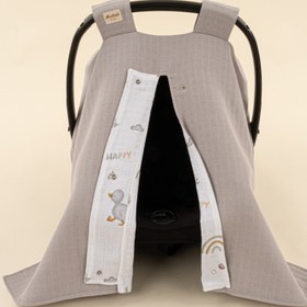 Resim Puset Örtüsü - Çift Taraflı - Gri Muslin - Ördekler 