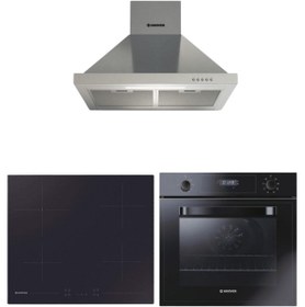 Resim Hoover Siyah & Inox Elektrikli 3'lü Ankastre Set (HOT 3051BI/E Fırın + HH64CCB Ocak + HCH6MXTK Davlumbaz) 
