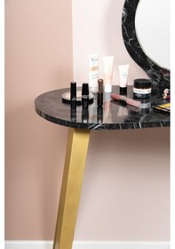 Resim Eva Makyaj Masası Aynalı Makyaj Masası Siyah Şifonyer Gold 