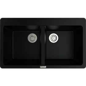 Resim Polex Cristalüx Granit Evye P-N9 Siyah 2 Hazneli Tezgah Altı Ve Tezgah Üstü Mutfak Evyesi 86x50.5 CM 