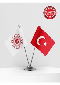 Resim Bilsan Çevre Ve Şehircilik Bakanlığı İkili Masa Bayrağı Set - Saten Kumaş 1. Kalite 15 x 22.5 CM 