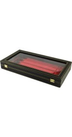 Resim Tesbih Kardeşliği Siyah Renk Cam Kapaklı 5'li Deri Tesbih Kutusu 