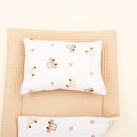 Resim Alt Açma Matı ve Yastık - Çift Taraflı - Bej Petek - Kahverengi Arabalar 