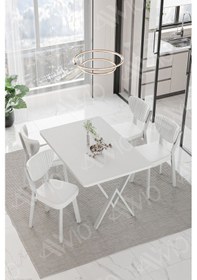 Resim Avvio Parla Beyaz Elma Sandalye 80x120 Yemek Masası Mutfak Masası 4 Kişilik Masa Sandalye Takımı Beyaz 
