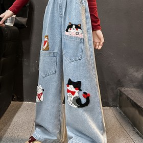 Resim Kızlar için Karikatür Hayvan Nakışlı Kot Pantolon, Yeni Bahar ve Sonbahar Rahat Gevşek Dış Mekan Spor Düz Bacaklı Kot Pantolon, Gençler için Trendy Kampüs Kot Pantolon, Bahar ve Yaz için Çok Yönlü ve Esnek Bel Bisiklet Dans Pantolonu. 