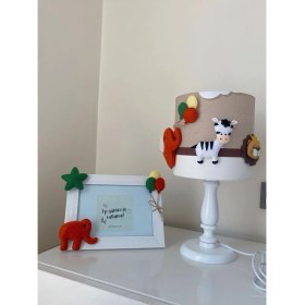 Resim Kahve Bulutlu Krem Renk Amazon Hayvan Figürlü Bebek/çocuk Odası Tasarım Abajur Çerçeve Seti 