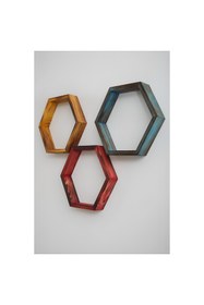 Resim Antalya Kent ekipmanları 3'lü Ahşap Renkli Beşgen Dekorasyon Raf 