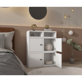 Resim nettrends.net the new trend of shopping Modüler 4 Kapaklı Üst Açık Raflı Kompakt Saklama Ünitesi Komodin Beyaz-NRG-KMD-1010 