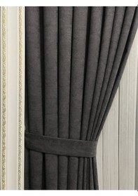 Resim Rustik Kancalı Antrasit Fon Perde Petek Kadife 1/3 Sık Pile Ada Fonluk Antrasit 