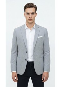 Resim Plus Scorpion Erkek Esnek Kumaş Slim Fit Blazer Ceket Günlük & Ofis Şıklığı Açık Gri 