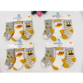 Resim Defne Baby 3 Çift Havlu Pamuklu Kaydırmaz Taban Kışlık Unısex Çocuk ve Bebek Soket Çorap-595 Sarı 