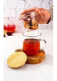 Resim Brew Süzgeçli Cam Çay Bardağı 400ml B6068 Şeffaf 