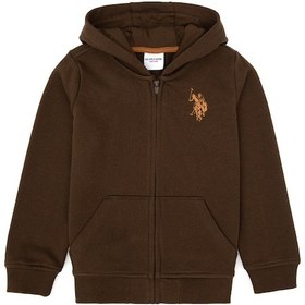 Resim U.S. Polo Assn. Erkek Çocuk Kahverengi Fermuarlı Kapüşonlu Sweatshirt 50316706-VR029 