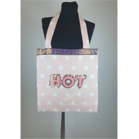 Resim Gönülden Tasarım Hot Payet ve Şeritli Aplikeli Tasarım Spor ve Günlük Bez Çanta ( Hediyeli Ürün) 