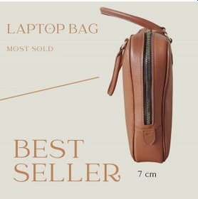 Resim Hakiki Deri 15 İnç Laptop Çantası - El Dikimi Özel Tasarım Bilgisayar Çantası - Taba Taba Deri 