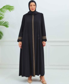 Resim Önü Ve Bilekleri Nakışlı Büyük Beden Ferace Siyah | 204191 - 50 / Siyah 