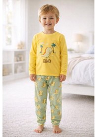 Resim Aden Kids Pamuk Çocuk Uzun Kollu İnce Pijama Takımı Yeşil 