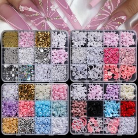 Resim 500 adet Tırnak Sanatı Dekorasyon Seti - Hipoalerjenik 3D Reçine Yaylar, Düz Arka İnciler, Kaviar Boncuklar ve Çeşitli Şekiller - Kokusuz DIY El Sanatları Süslemeleri için Manikür ve Yaratıcı Projeler 