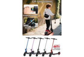 Resim Elektrikli Çocuk Scooter - Çift Frenli Katlanabilir - LED Işıklı - Ön Çift Süspansiyonlu 8+ 