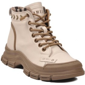 Resim Gamelu Bej Bağcıklı Kaymaz Taban Kadın Sneaker Bot Çok Renkli 