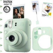 Resim Fujifilm Instax Mini 12 Fotoğraf Makinesi + 20'li Film + Kıskaçlı Resim Standı + Silikon Kılıf Seti Yeşil 