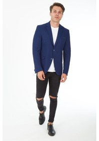 Resim Sposo 5105 Dar Kalıp Örme Kumaş Lacivert Erkek Blazer Ceket Lacivert 