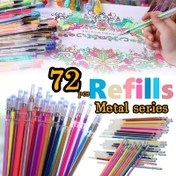 Resim 72'li Metalik ve Floresan Renkli Jel Kalem Sarf Girişleri, 0,8 mm İnce Uç, Mürekkep Olmadan, Plastik, Düz Çizgili, Ofis ve Okul Sanat Malzemeleri için Çok Renkli Mürekkep 