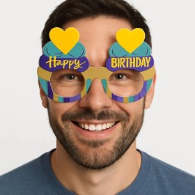 Resim Cupcake Temalı Doğum Günü Renkli Karton Happy Birthday Gözlüğü 6 Adet 
