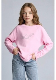 Resim Defacto Kız Çocuk Oversize Geniş Kalıp Bisiklet Yaka Taşlı Sweatshirt G2463a825wnpn205 Pembe-pn205 