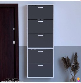 Resim Modilayn Varbi Umay' 2 Li Asma Kapı Önü 72x193x26 Cm Lik 5 Düşer Kapak 10 Göz Bölmeli Ayakkabılık Beyaz-antrasit 