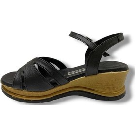 Resim C-shoes Ka02-25 Deri Anatomik Yanları Açık Dolgu Topuk Kadın Sandalet Siyah 