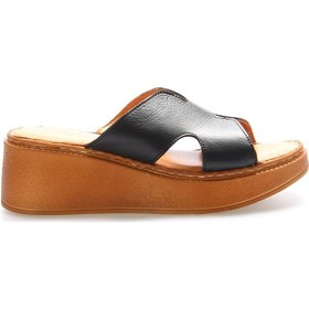 Resim Hakiki Deri Kadın Dolgu Topuk Terlik 972za1260 Siyah 