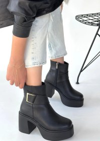 Resim Lonji Siyah Cilt Topuklu Bot Resimdeki Renk 