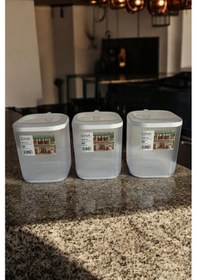 Resim 3'lü Kulplu Kapaklı Saklama Kabı Seti, Şeffaf, 2.5 Lt Şeffaf 